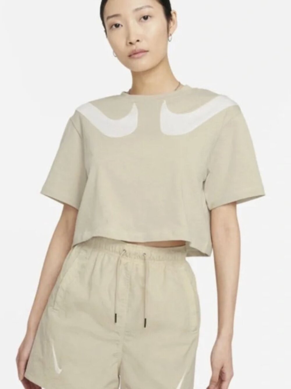 NIKE Double-Swoosh Shoulder Cropped T - Size Small